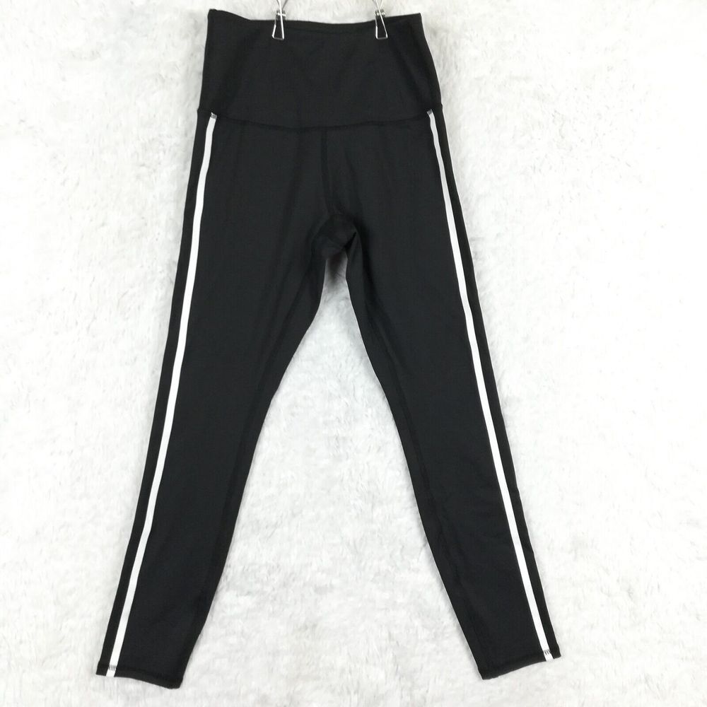 Move Theology Womens Pants Legging Black 7/8 Active‎ Yoga White Stripe Stretch S